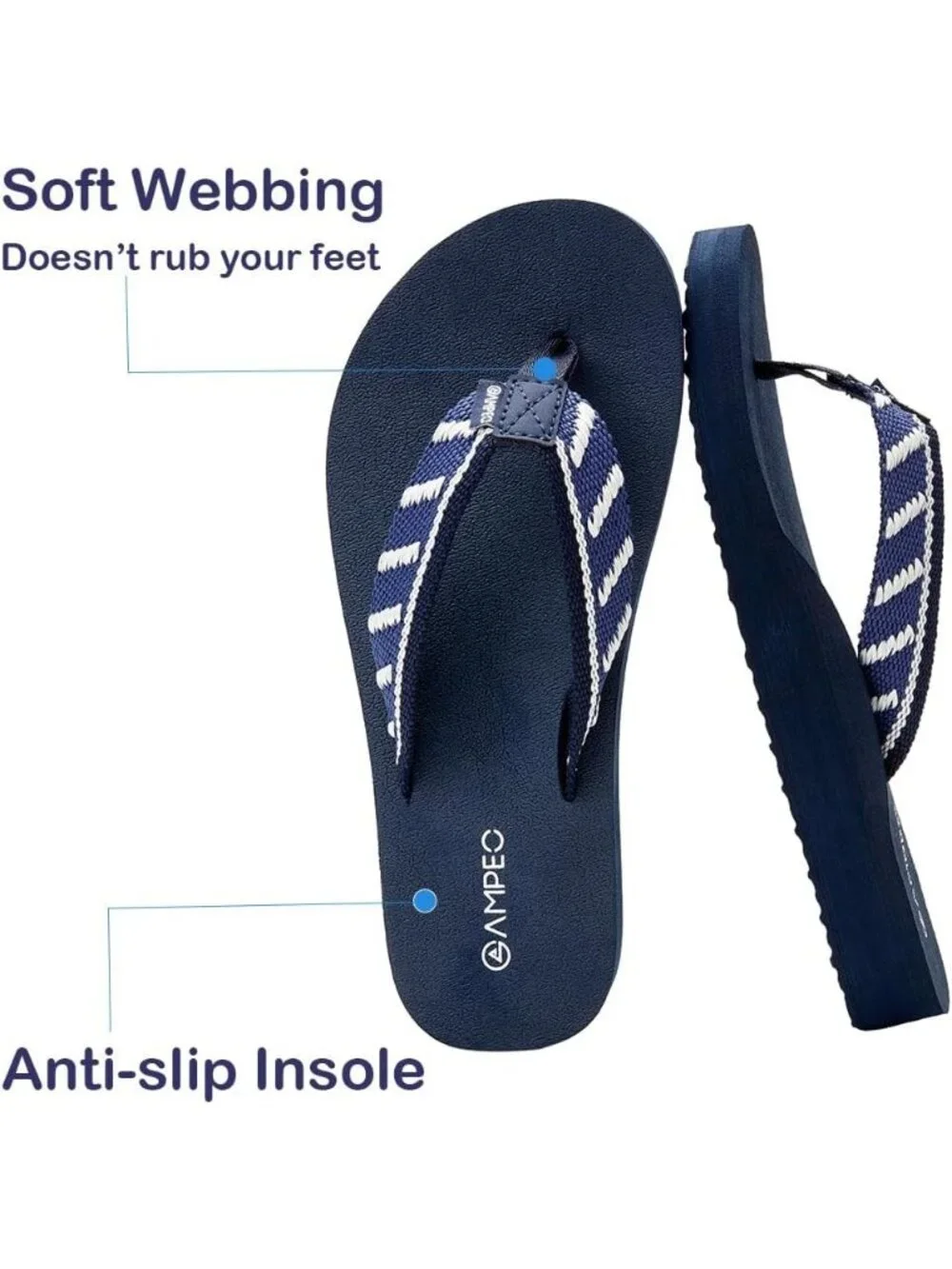 Women's Webbing Stripe Blue Comfortable Flip Flops Summer Beach Thong Sandals
